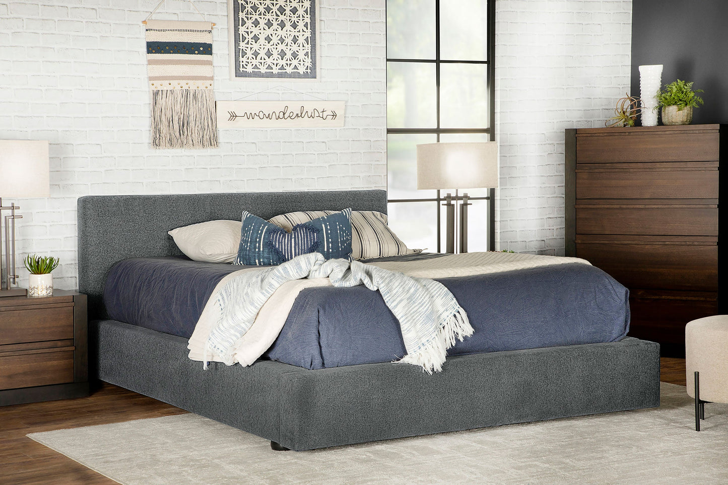 Gregory Upholstered  Panel Bed Graphite