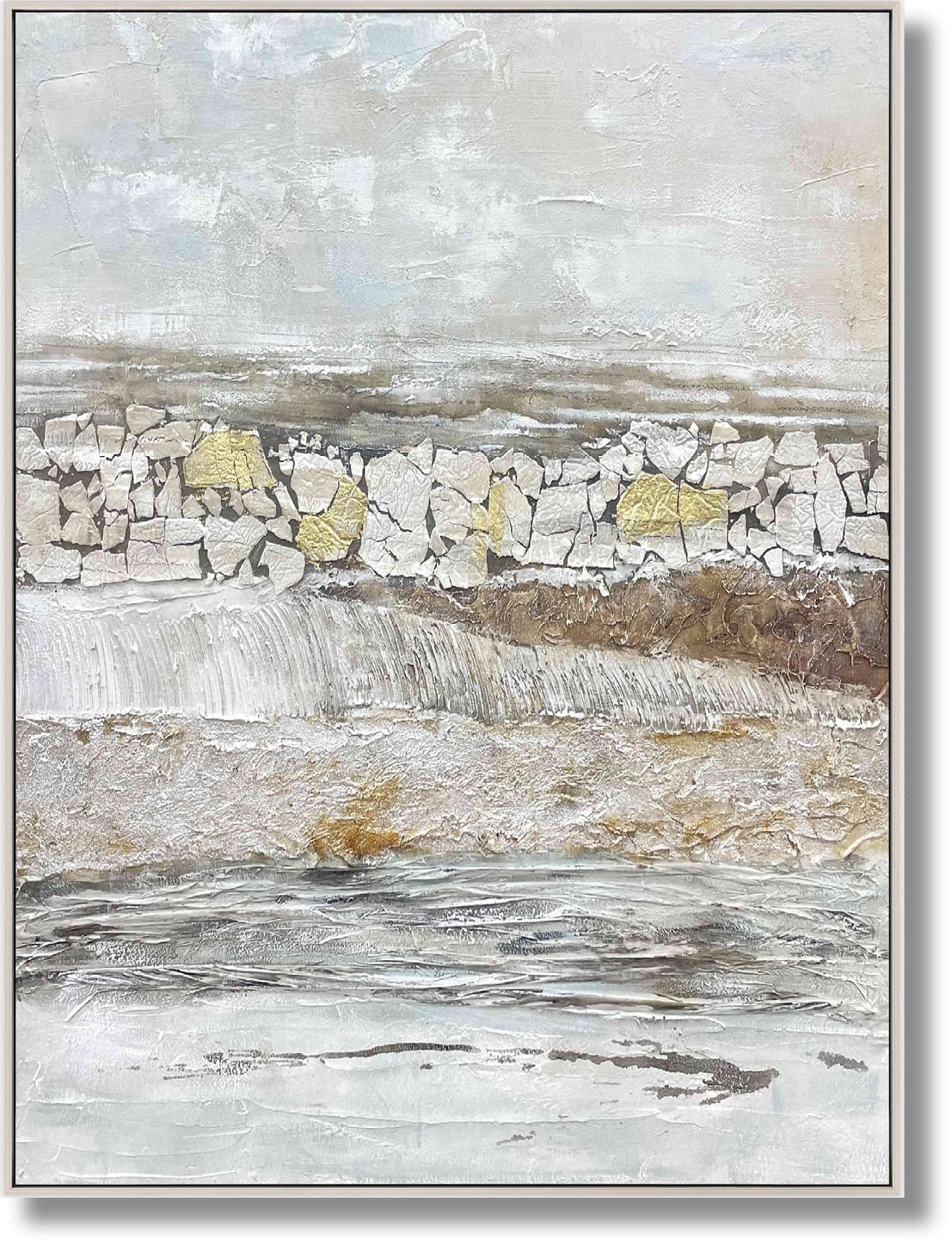 ''Textured Serenity Stone Landscape'' Hand-painted Canvas in Frame