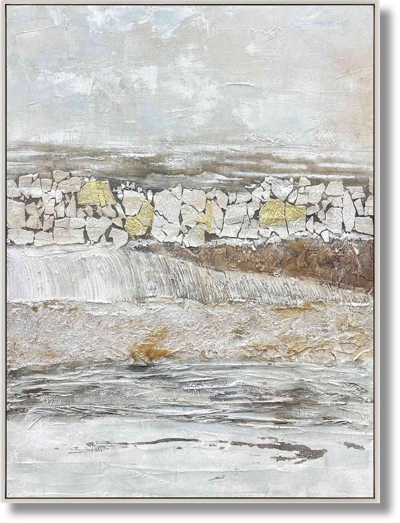 ''Textured Serenity Stone Landscape'' Hand-painted Canvas in Frame