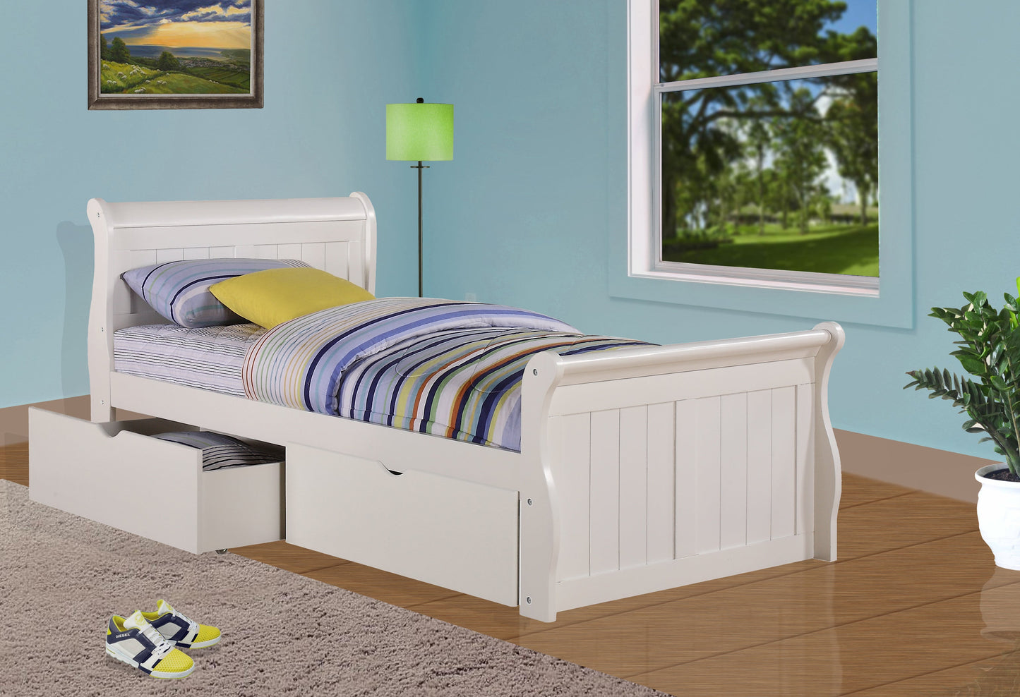 Cama de trineo blanca