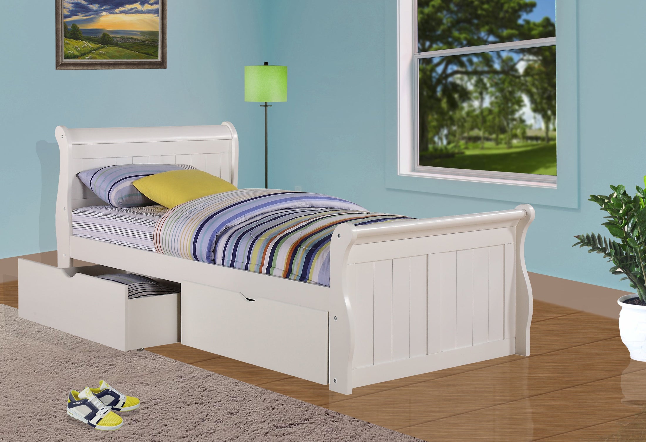 Cama de trineo blanca