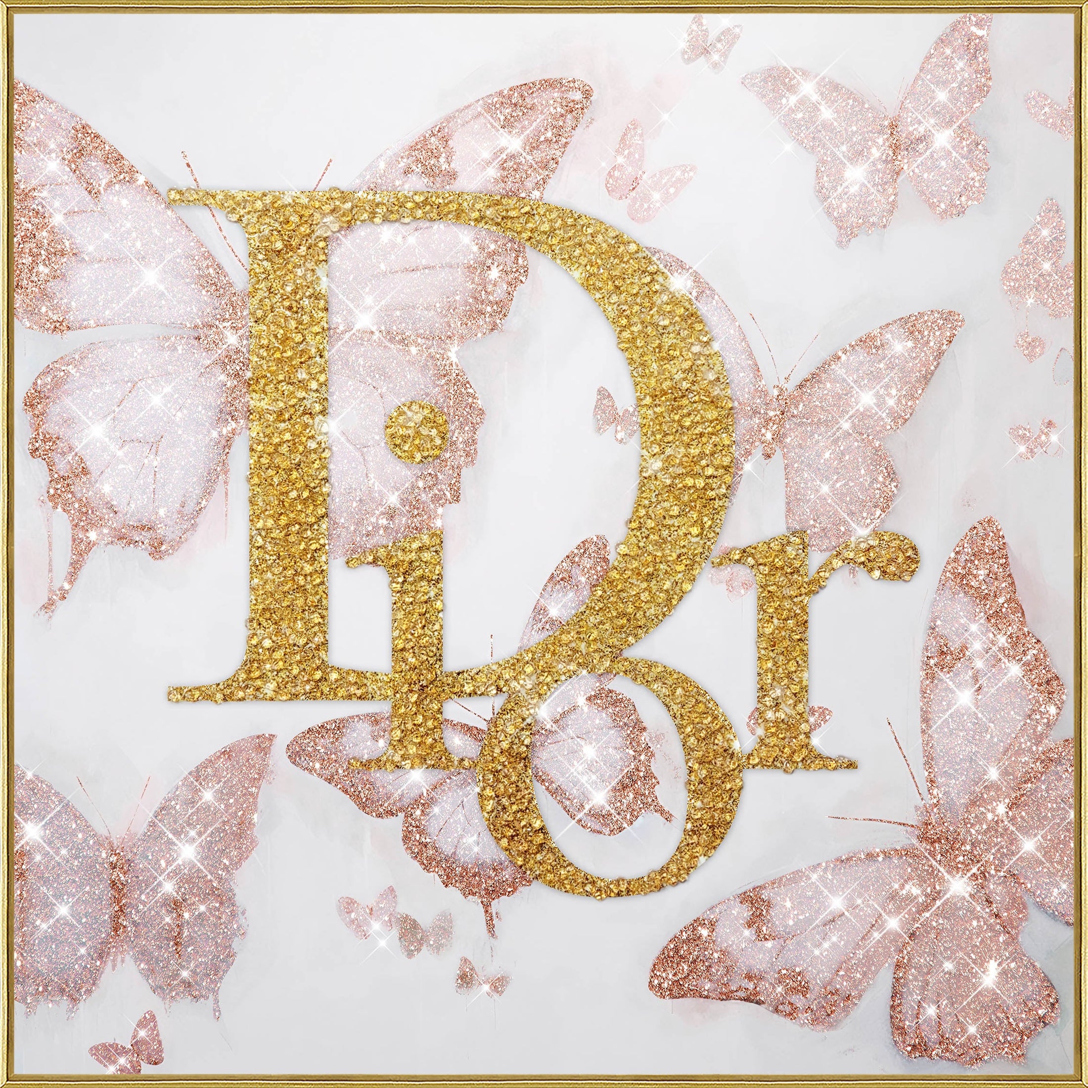 Glam Flutter I Gloss Canvas w/Rocks in Frame