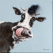 Curious Cow Hand-Embellished Wrapped Canvas w/Fabric