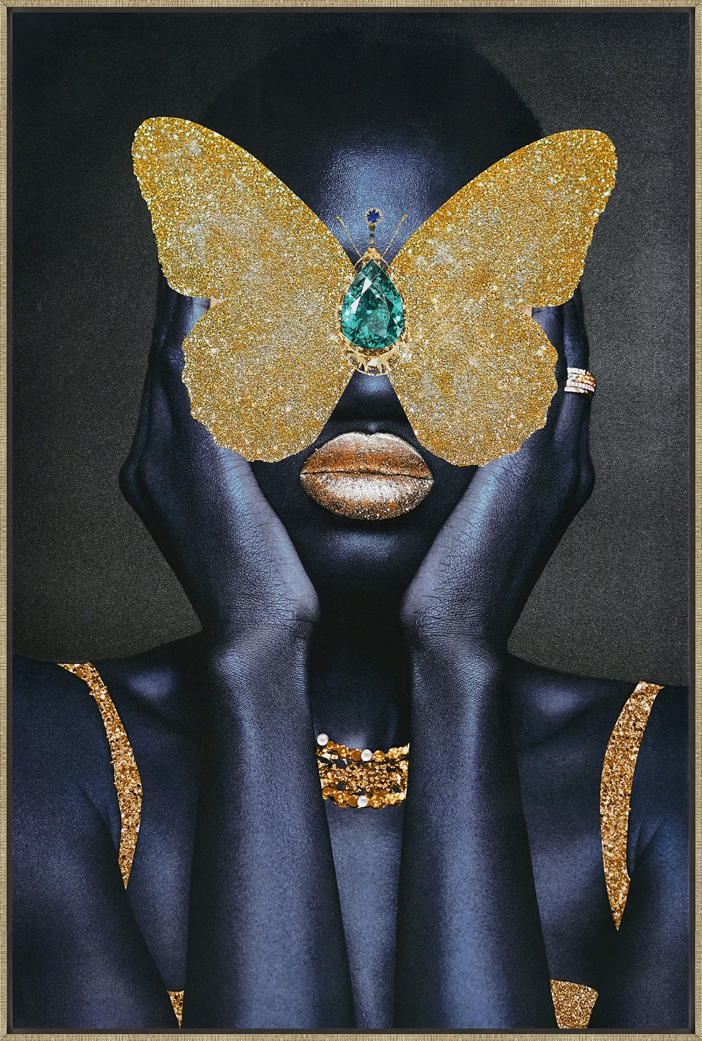 ''Gilded Butterfly Enigma'' Hand-painted Canvas in Frame