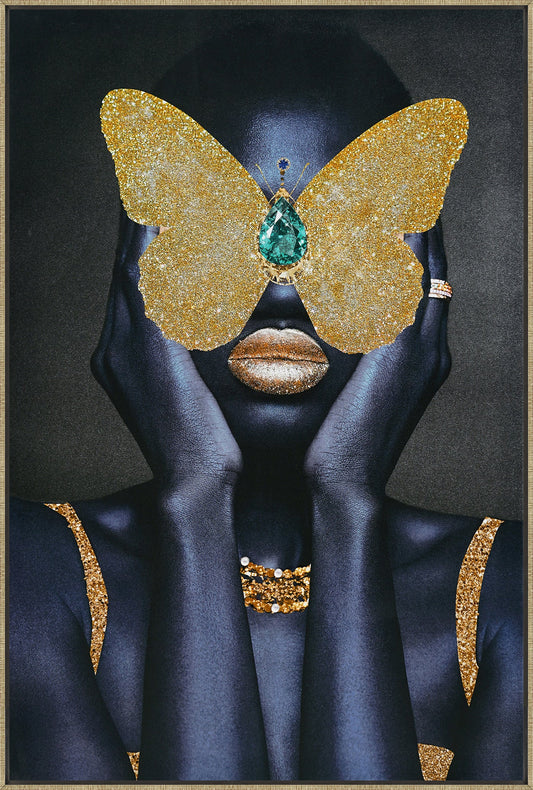 ''Gilded Butterfly Enigma'' Hand-painted Canvas in Frame