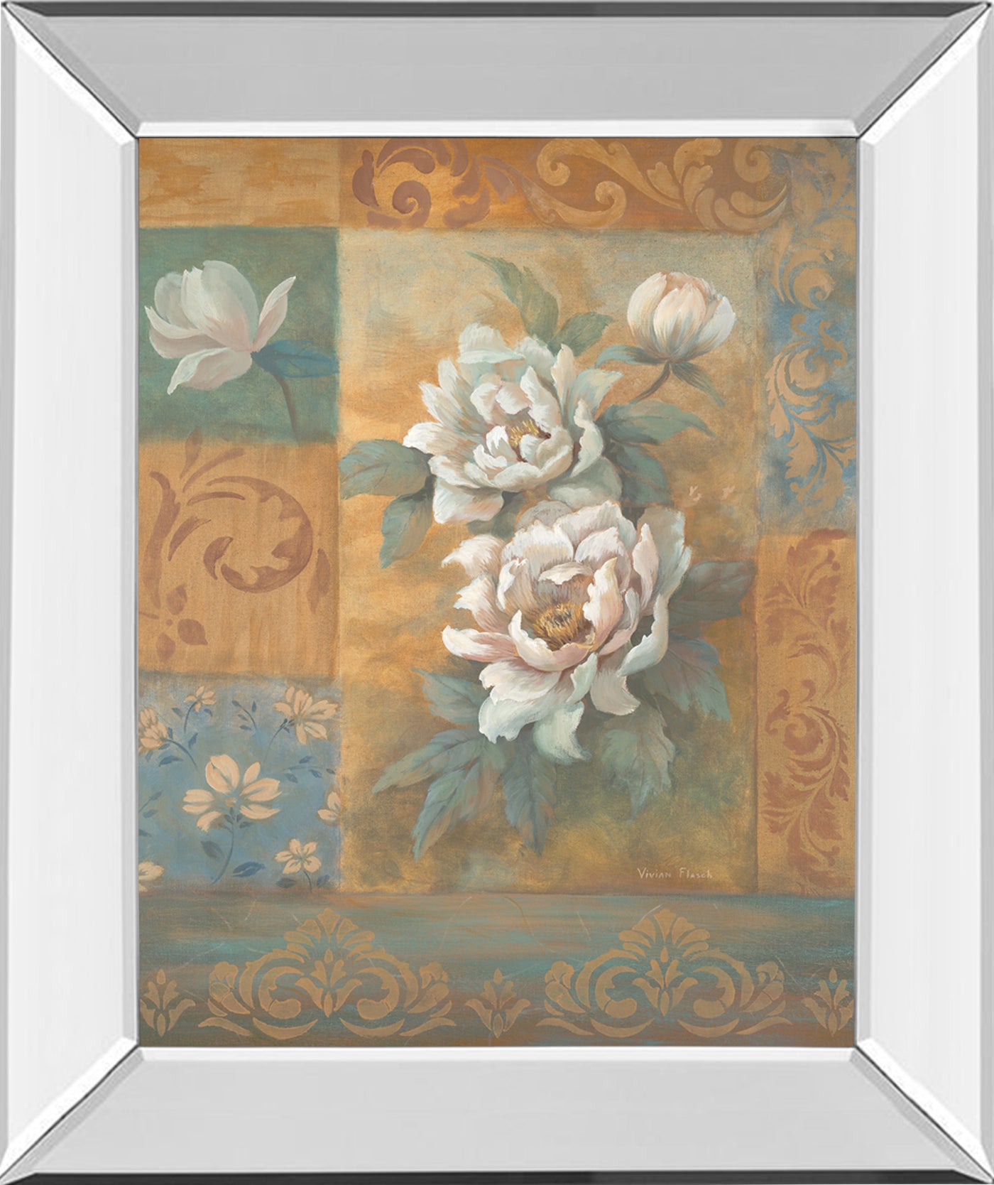 Mirrored Frame Pam'S Poppies By Vivian Flasch