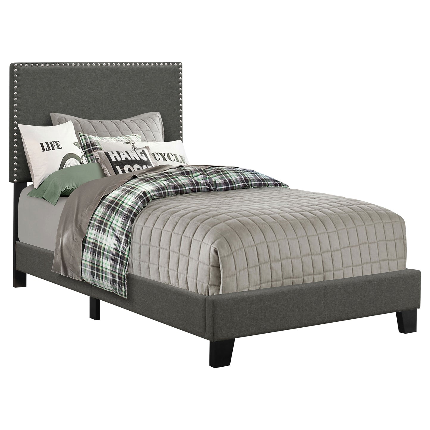 Boyd Upholstered  Panel Bed Charcoal