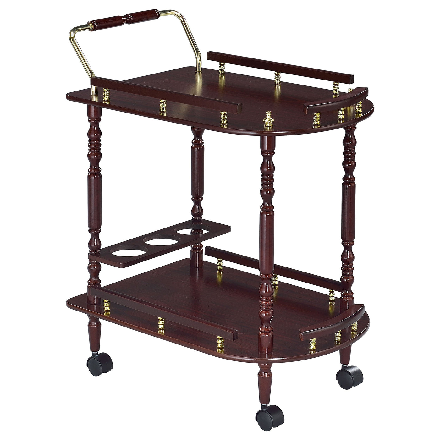 Carrito de bar rectangular de madera de dos niveles Palmer Merlot