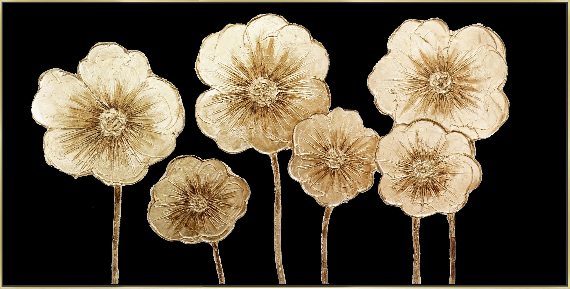 ''Golden Petal Symphony'' Hand-painted Canvas in Frame