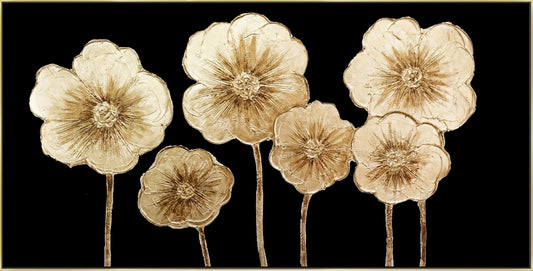 ''Golden Petal Symphony'' Hand-painted Canvas in Frame