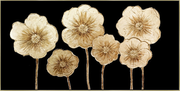 ''Golden Petal Symphony'' Hand-painted Canvas in Frame