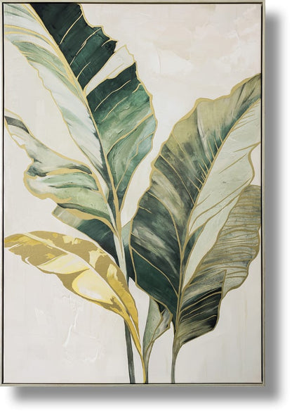 ''Golden Tropic Botanica'' Hand-painted Canvas in Frame