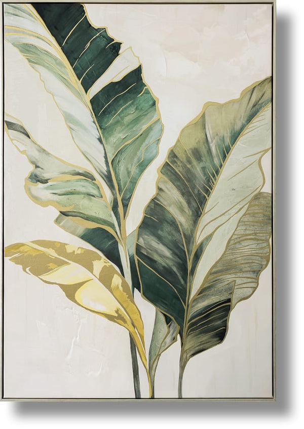 ''Golden Tropic Botanica'' Hand-painted Canvas in Frame