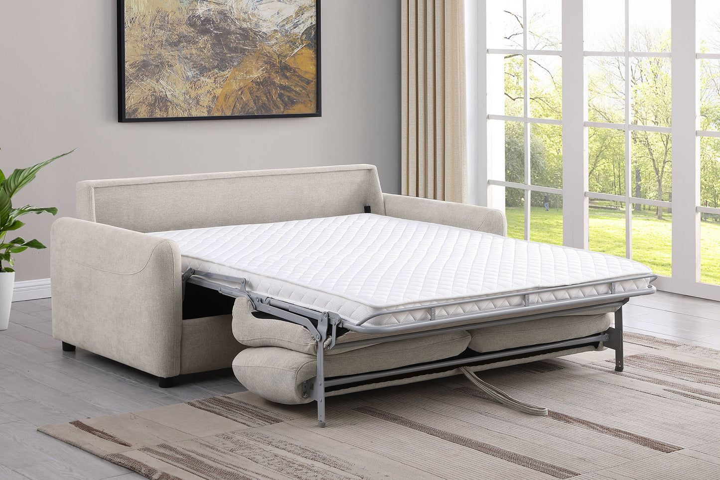 Sofá cama tapizado Rylie con colchón beige