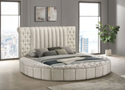 Cama redonda tapizada Sonya con almacenaje en color marfil
