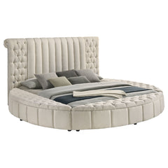 Cama redonda tapizada Sonya con almacenaje en color marfil