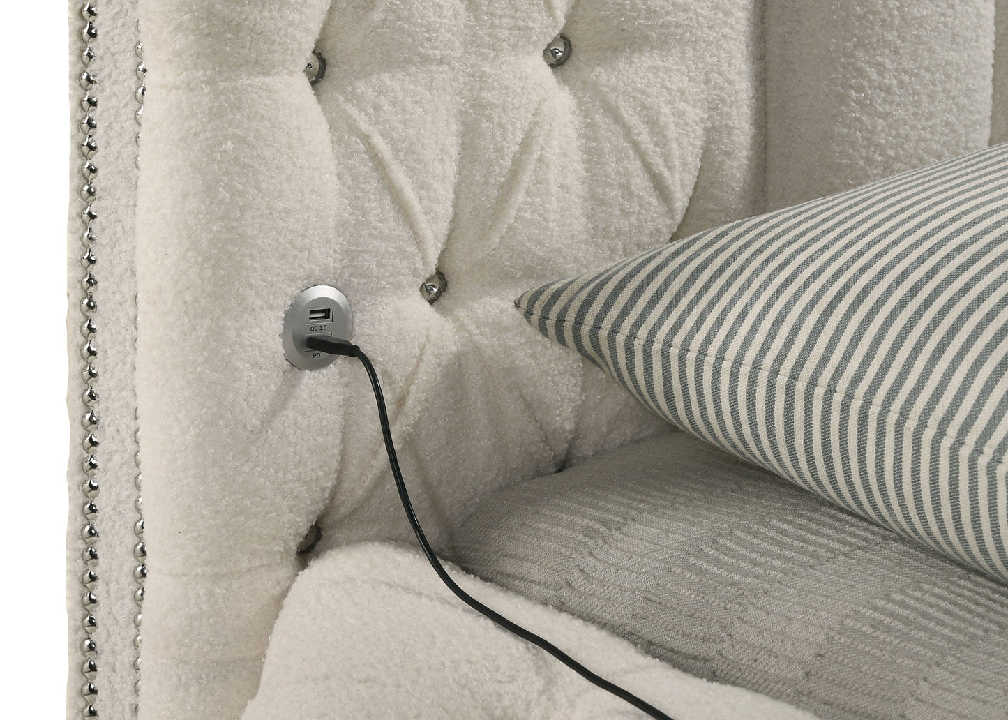 Sonya Upholstered Round Storage Bed Ivory