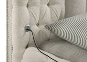 Cama redonda tapizada Sonya con almacenaje en color marfil