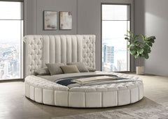 Cama redonda tapizada Sonya con almacenaje en color marfil