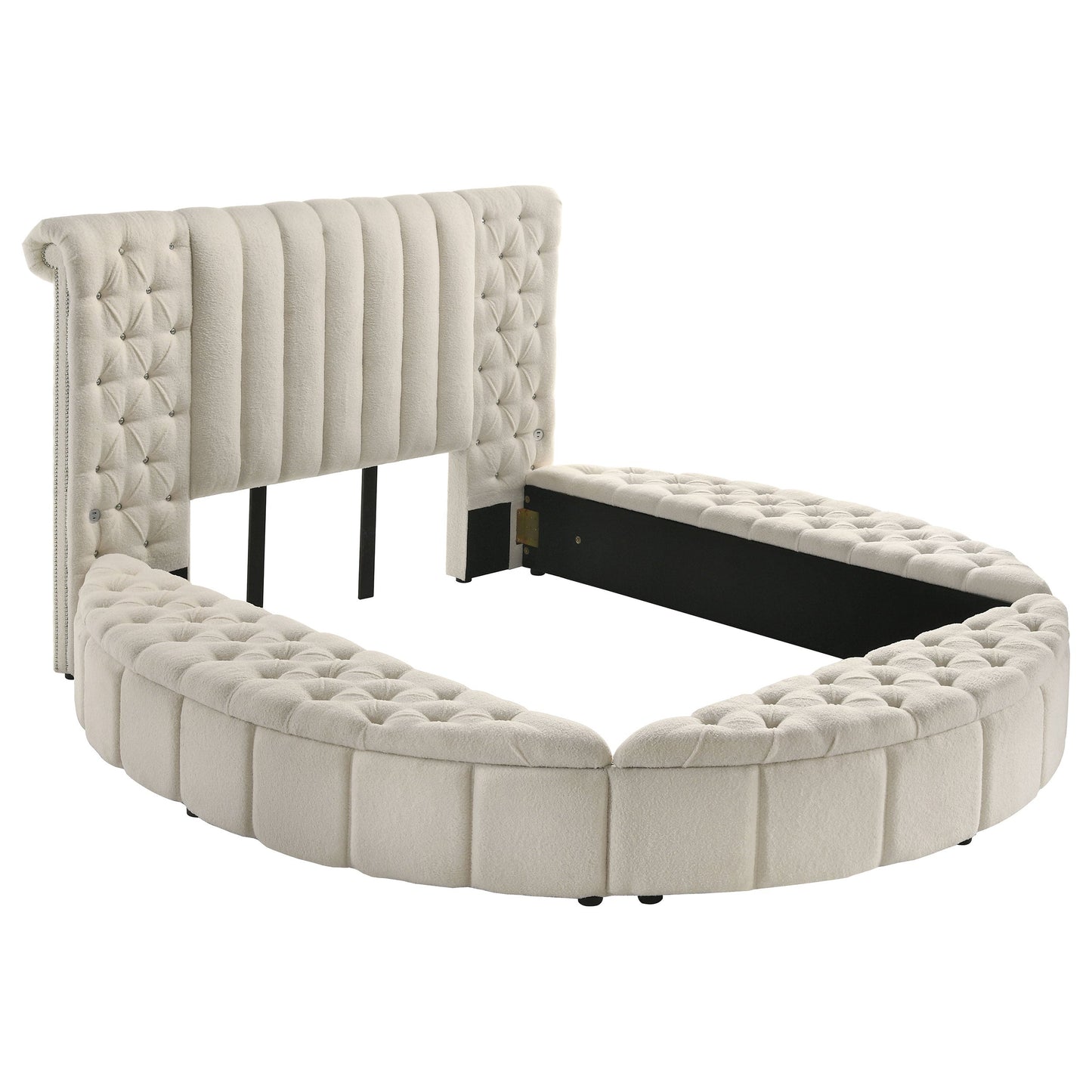 Sonya Upholstered Round Storage Bed Ivory