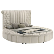 Cama redonda tapizada Sonya con almacenaje en color marfil