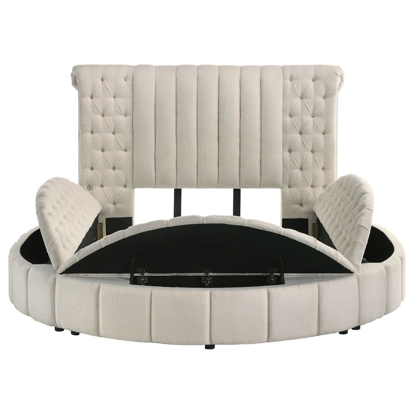Sonya Upholstered Round Storage Bed Ivory