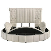 Cama redonda tapizada Sonya con almacenaje en color marfil