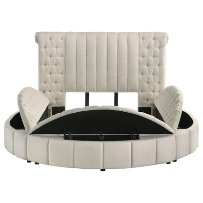 Sonya Upholstered Round Storage Bed Ivory