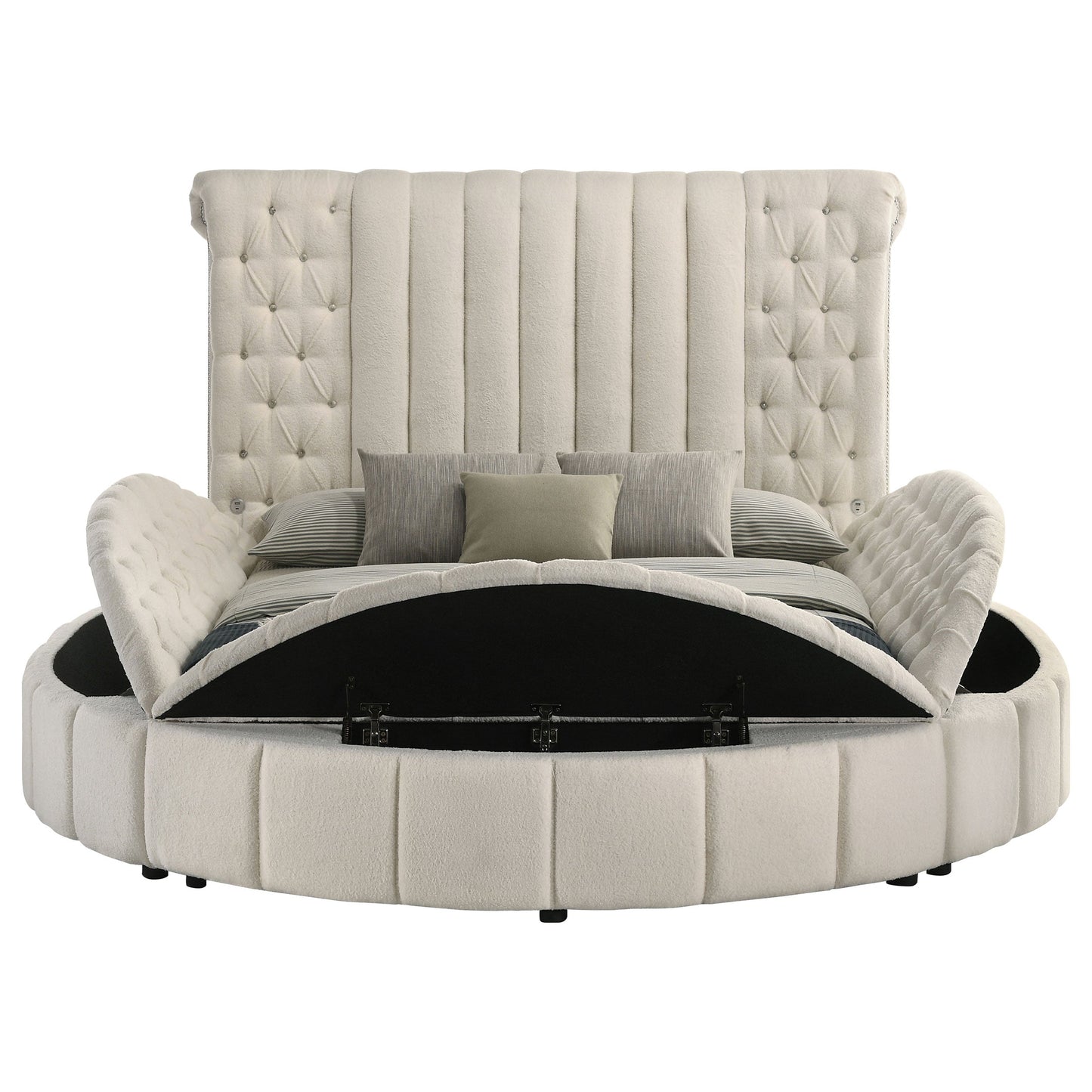 Sonya Upholstered Round Storage Bed Ivory