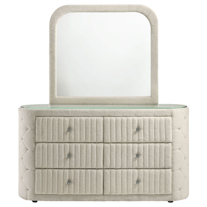 Sonya 6-drawer Upholstered Bedroom Dresser with Mirror Ivory
