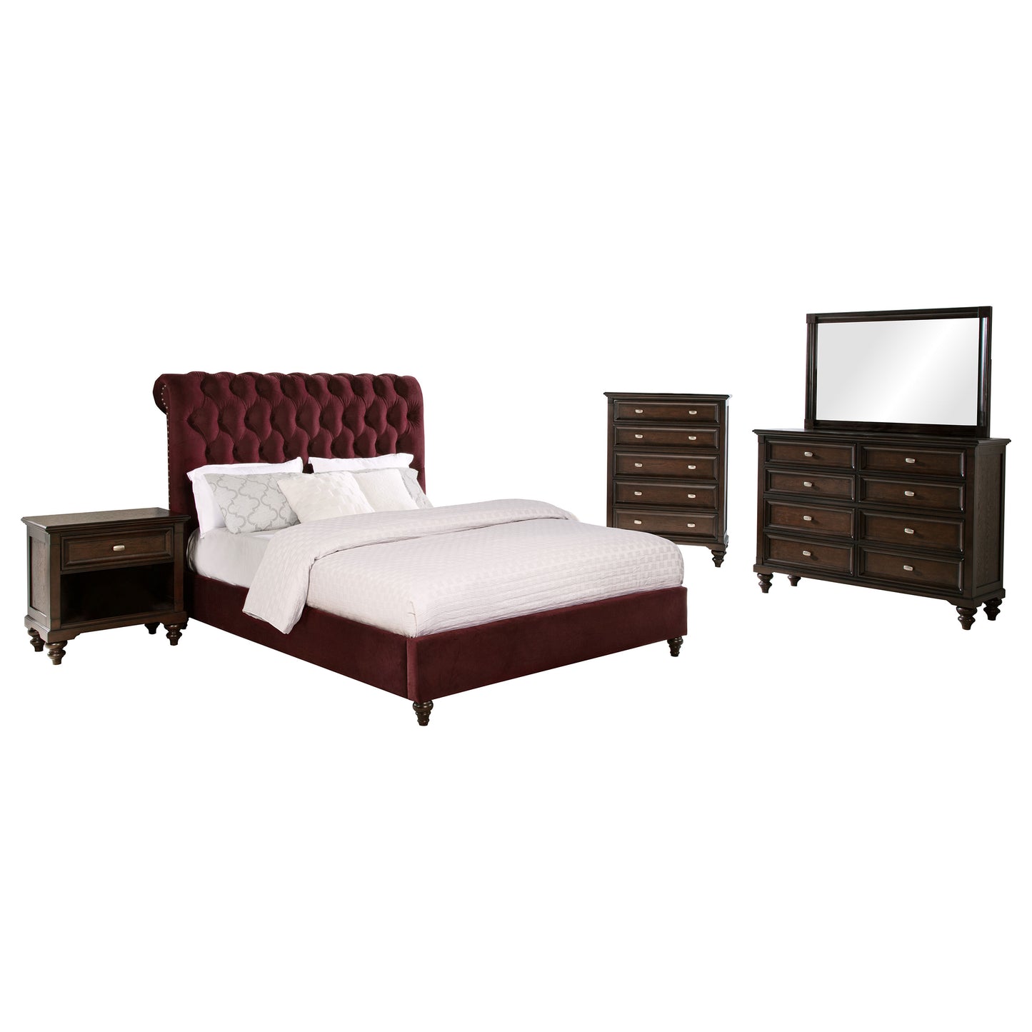 Devon  Bedroom Set Wine Red and Dark Oak