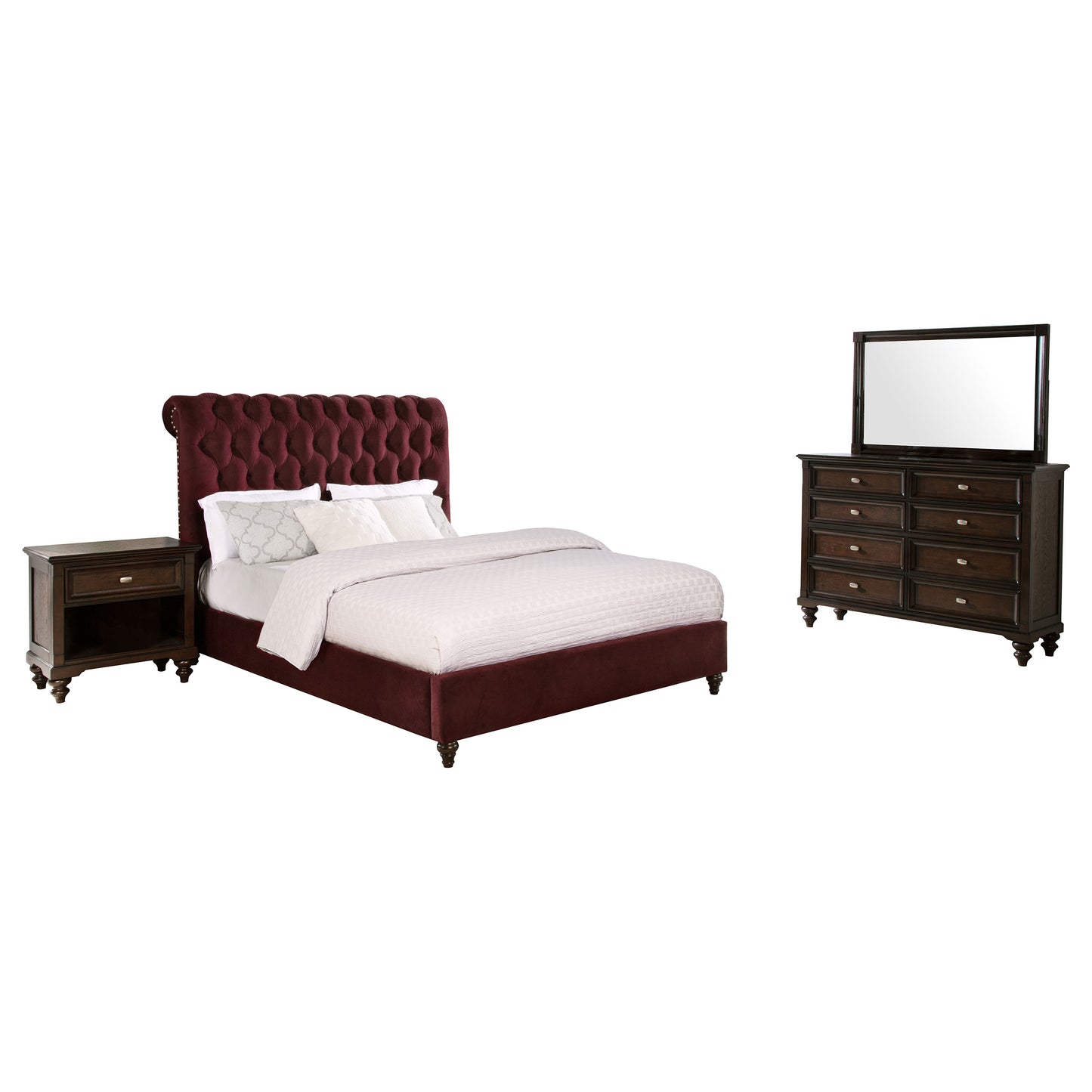 Devon  Bedroom Set Wine Red and Dark Oak