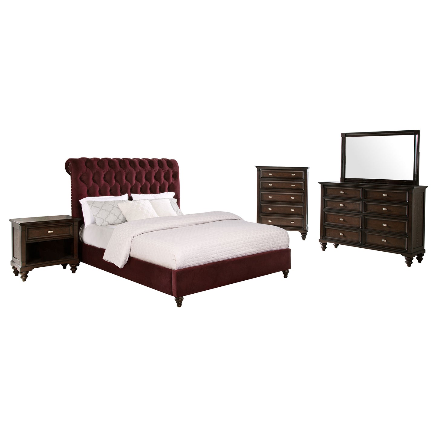 Devon  Bedroom Set Wine Red and Dark Oak