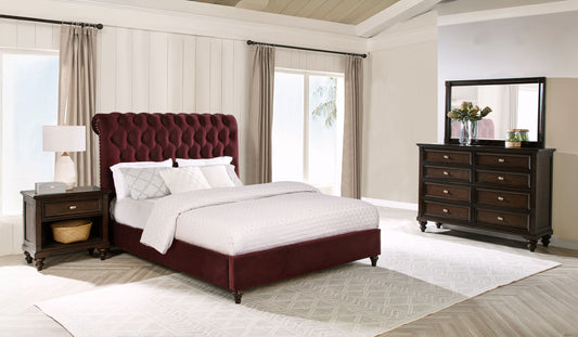 Devon  Bedroom Set Wine Red and Dark Oak