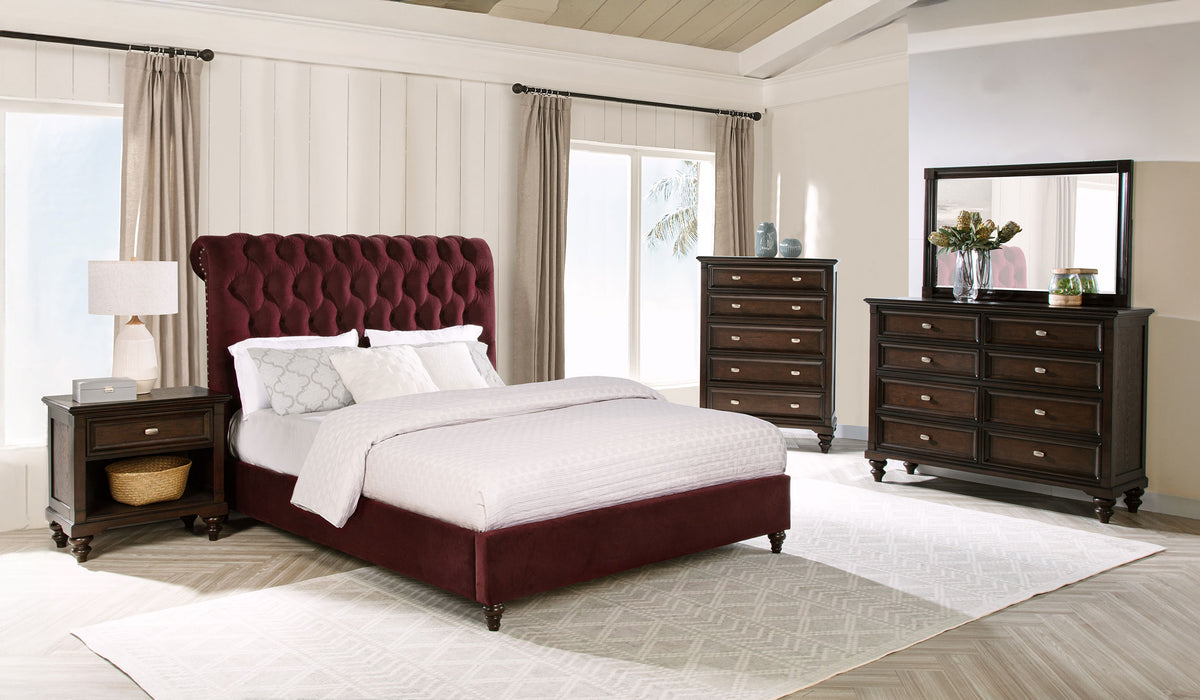 Devon  Bedroom Set Wine Red and Dark Oak