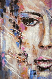 ''Vivid Expression: Abstract Portrait'' Hand-painted Wrapped Canvas