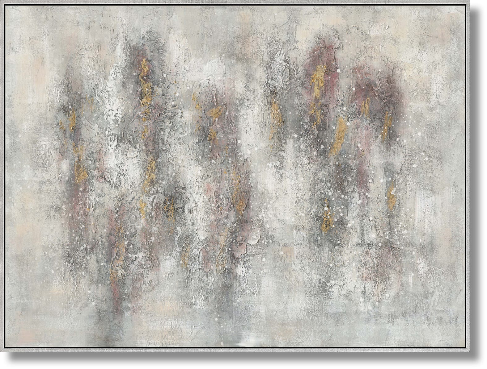 ''Silver Whisper Abstract Textured Canvas'' Hand-painted Canvas in Frame