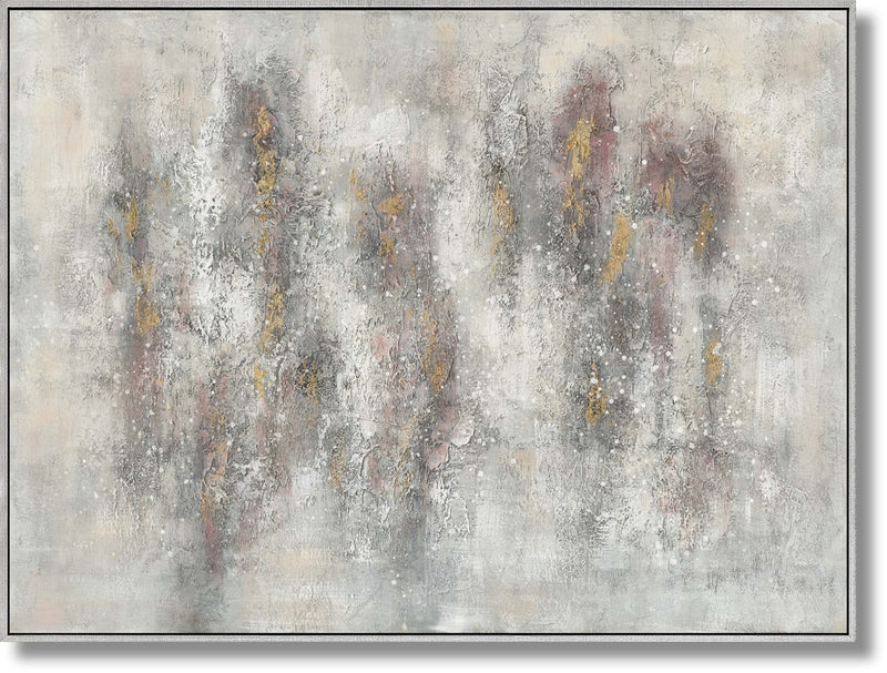 ''Silver Whisper Abstract Textured Canvas'' Hand-painted Canvas in Frame