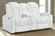 Party Time White Power Reclining Loveseat with Console