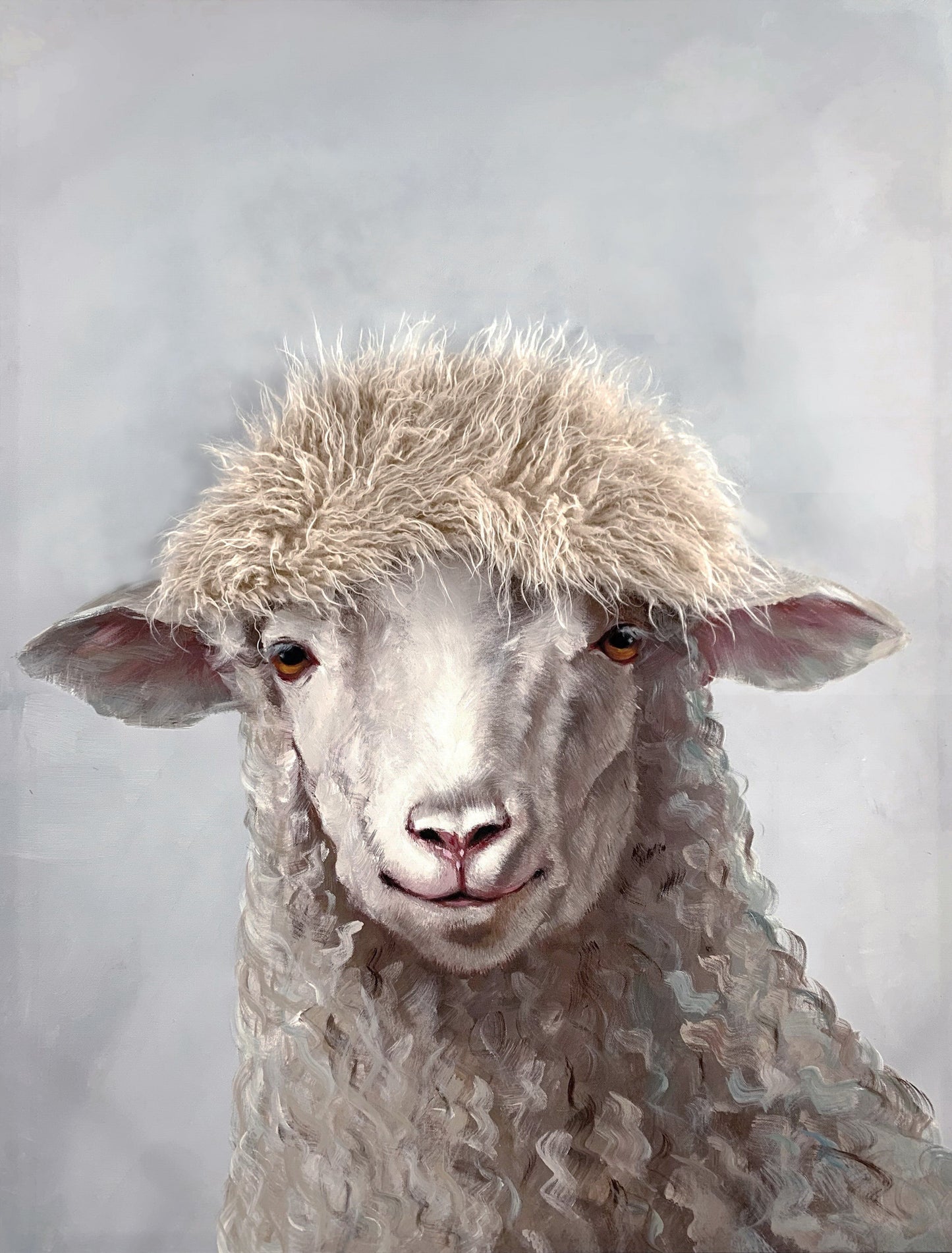 ''Fuzzy Sheep'' Hand-painted Canvas w/ Hair