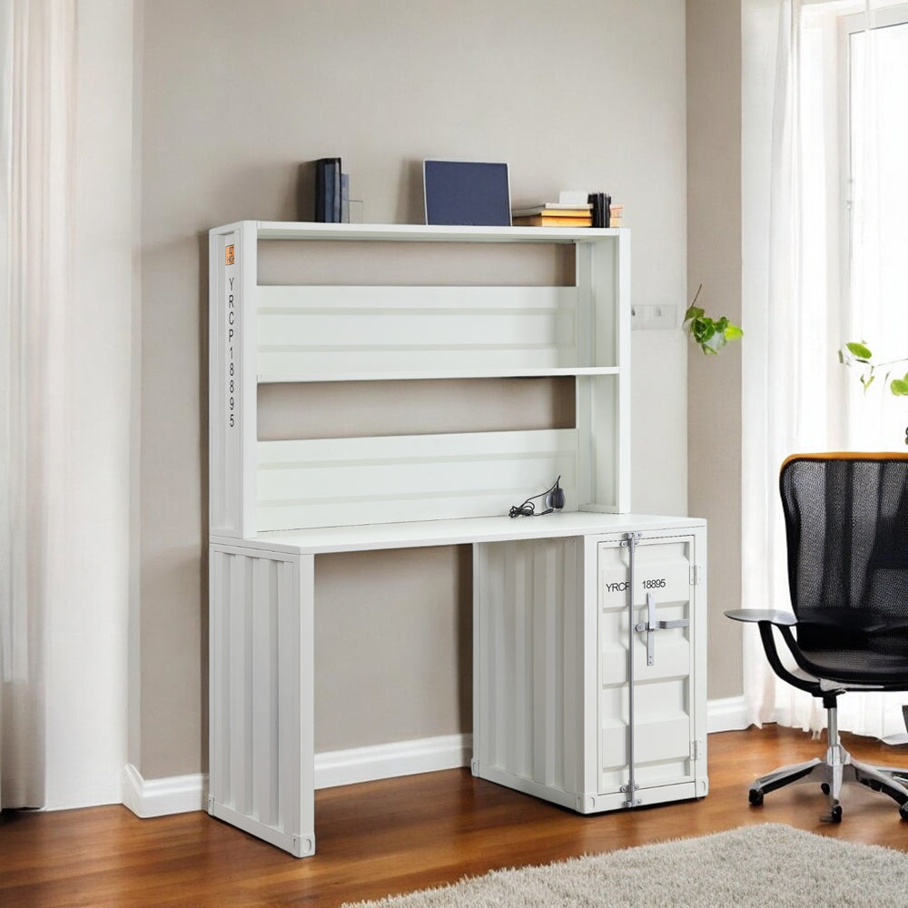 Cargo Writing Desk W/Hutch - White