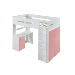 Cama alta individual Nerice de 198 cm con escritorio y armario