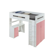 Cama alta individual Nerice de 198 cm con escritorio y armario