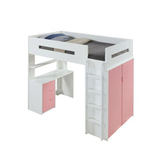 Cama alta individual Nerice de 198 cm con escritorio y armario