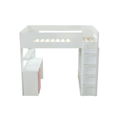 Cama alta individual Nerice de 198 cm con escritorio y armario