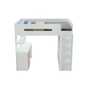 Cama alta individual Nerice de 198 cm con escritorio y armario
