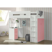 Cama alta individual Nerice de 198 cm con escritorio y armario