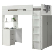 Cama alta individual Nerice de 198 cm con escritorio y armario