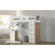 Cama alta individual Nerice de 198 cm con escritorio y armario