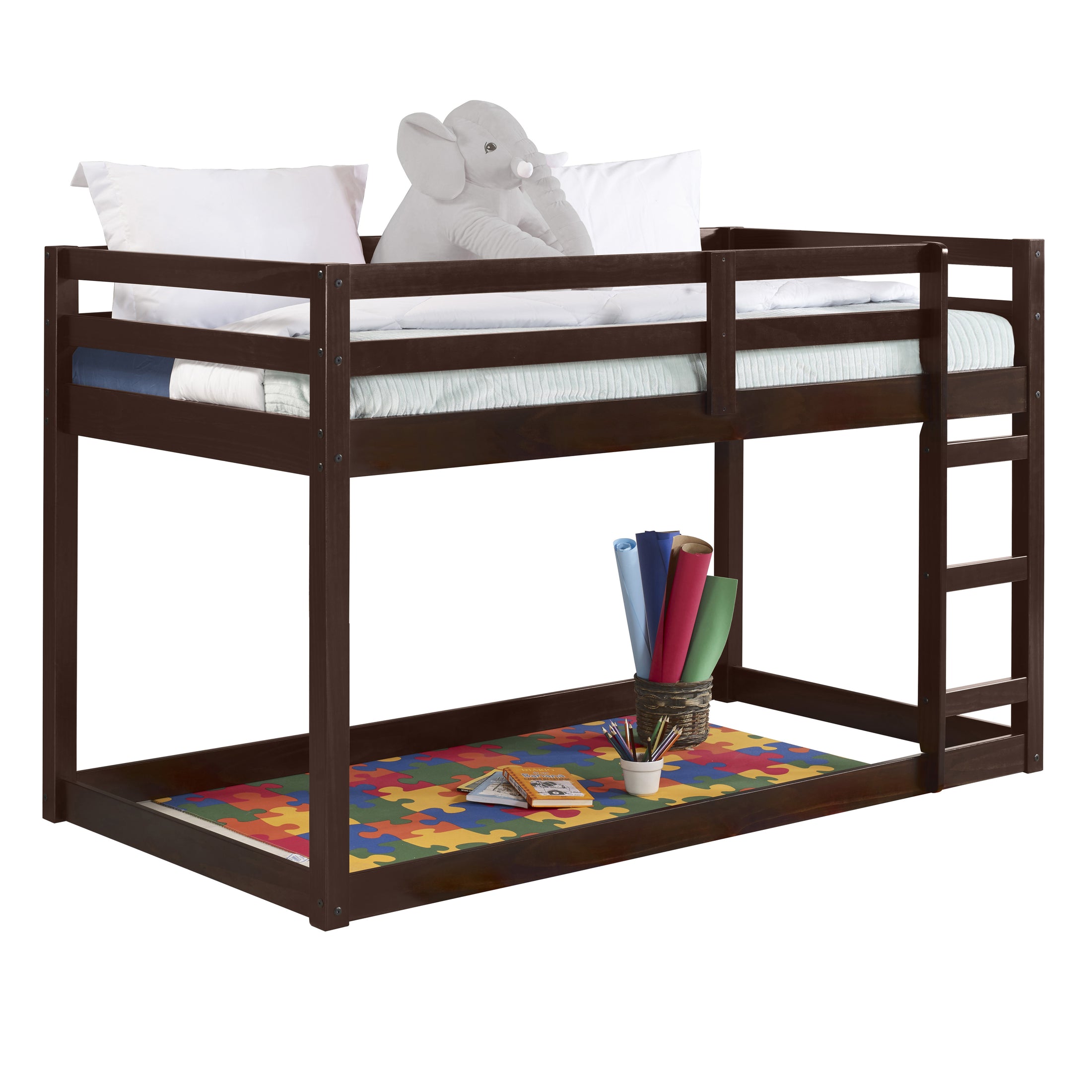 Cama alta doble de madera maciza para adolescente Gastón